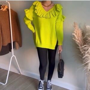 Zara Neon Yellow Ruffle Sweater